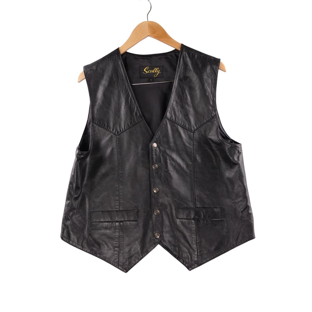 Scully Mens Western Leather‎ Vest Black Lambskin Soft Touch V-Neck Size L